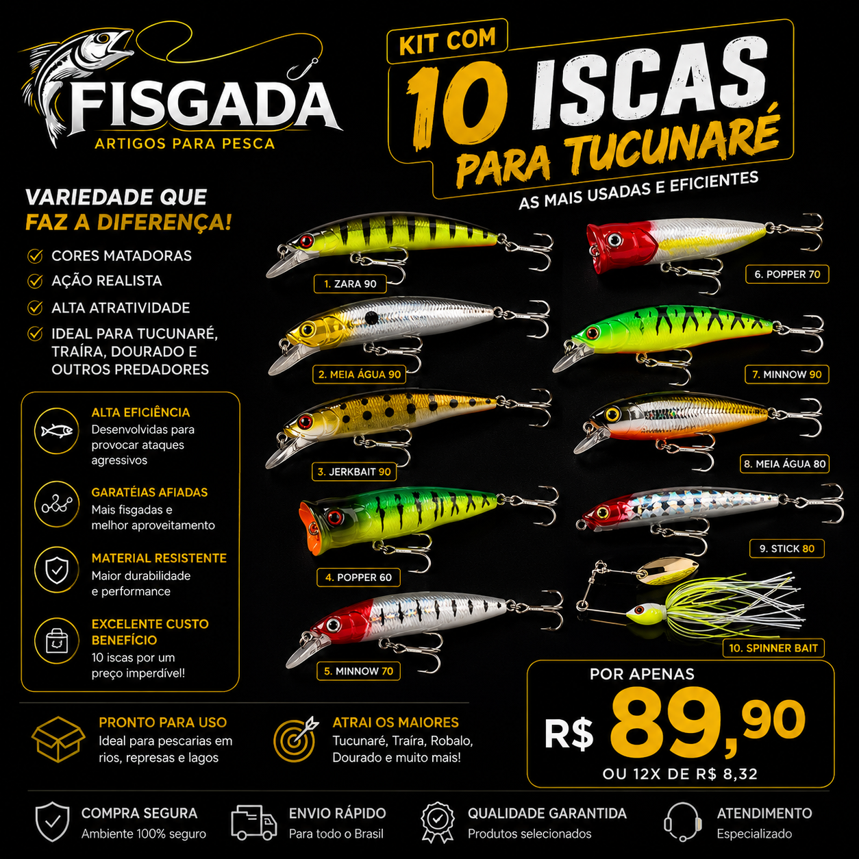 Kit 10 Iscas Tucunaré